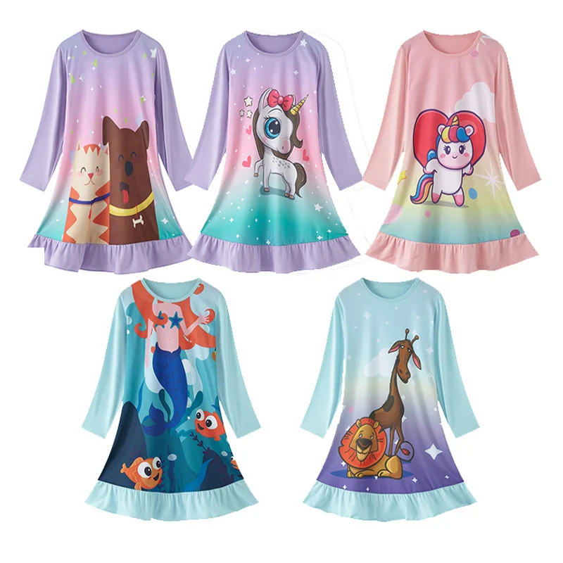 Autumn and Winter Children's and Girls' Nightwear Cute Fun Cartoon Printed Pajamas 3-8T Long Sleeved Children Clothes kids nightgowns girls nightgowns