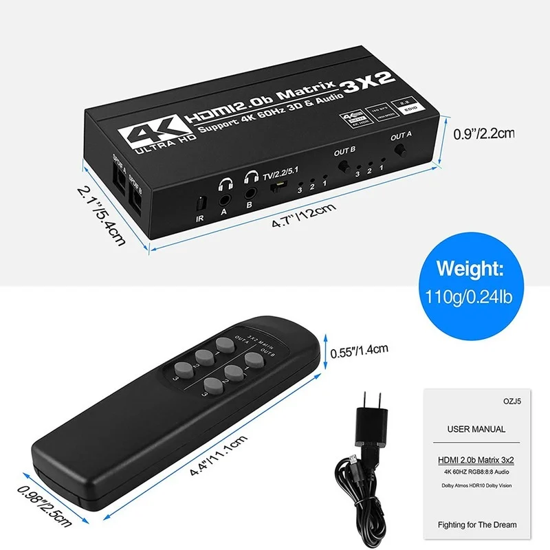 HDMI Ʈ ġ ø, SPDIF  L/R 3.5mm HDR HDMI2.0 ġ 3x2 , PS5  HDCP 2.2 ARC 3D 4K @ 60Hz
