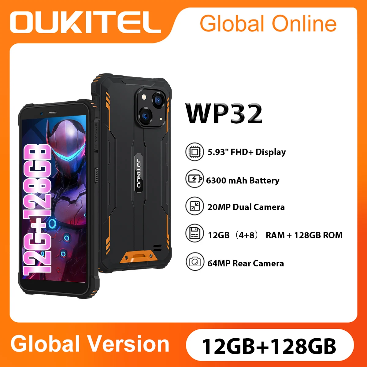 OUKITEL WP32 Rugged Cell Phone 4GB+128GB 6300mAh 5.93 HD+ Mobile phone  Android 13 20MP Dual Camera Smartphone - AliExpress