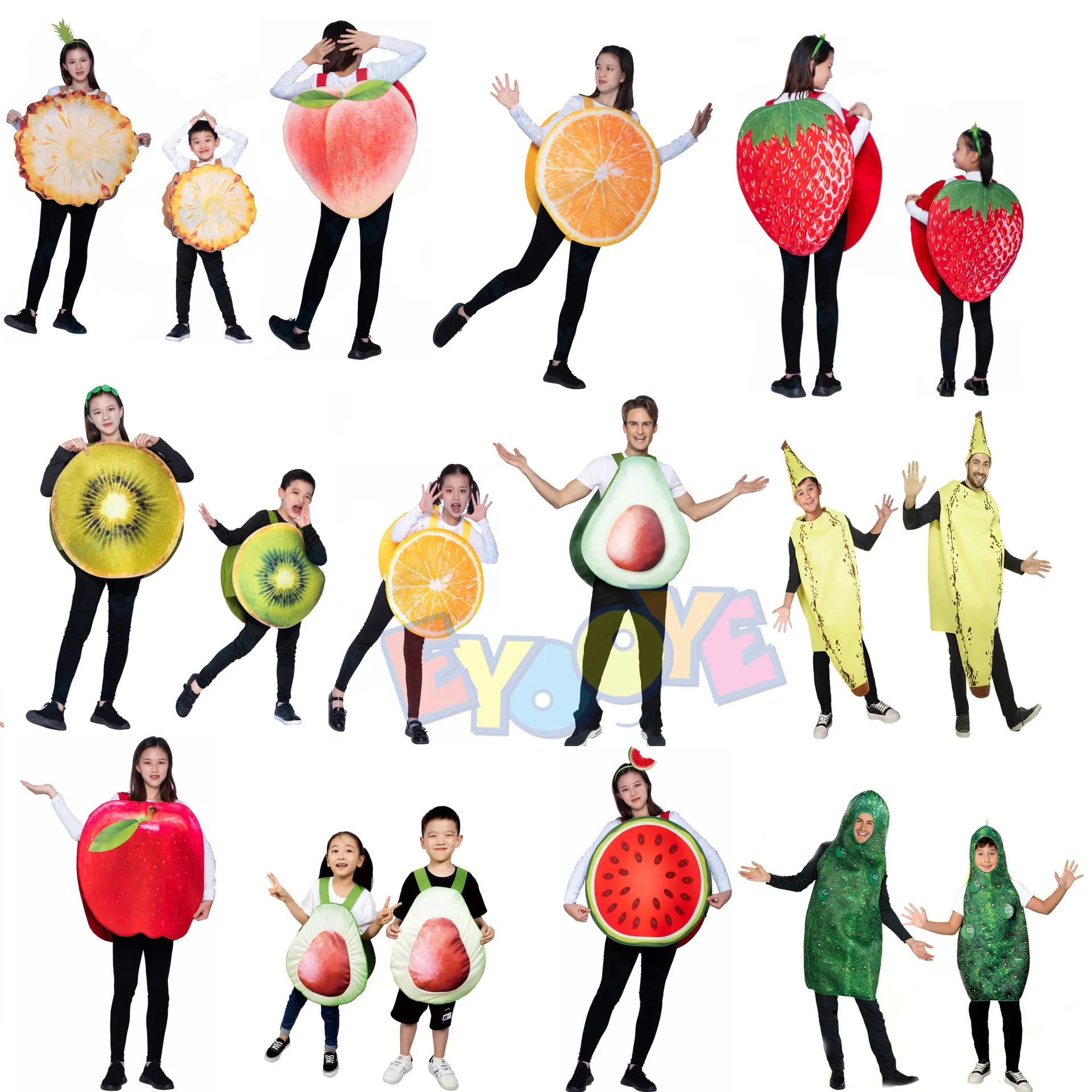 Fruit Series Apple Avocado Banana Pineapple Kiwi Role Play Costume for Adult and Child Party Halloween Christmas Show Props