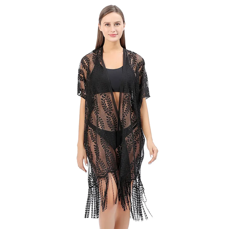 

Women Sun Protection Tassel Shawl Lady Summer Chiffon Cardigan Holiday Bikini Blouse Breathable Beach Cape Sexy Light Long Cloak