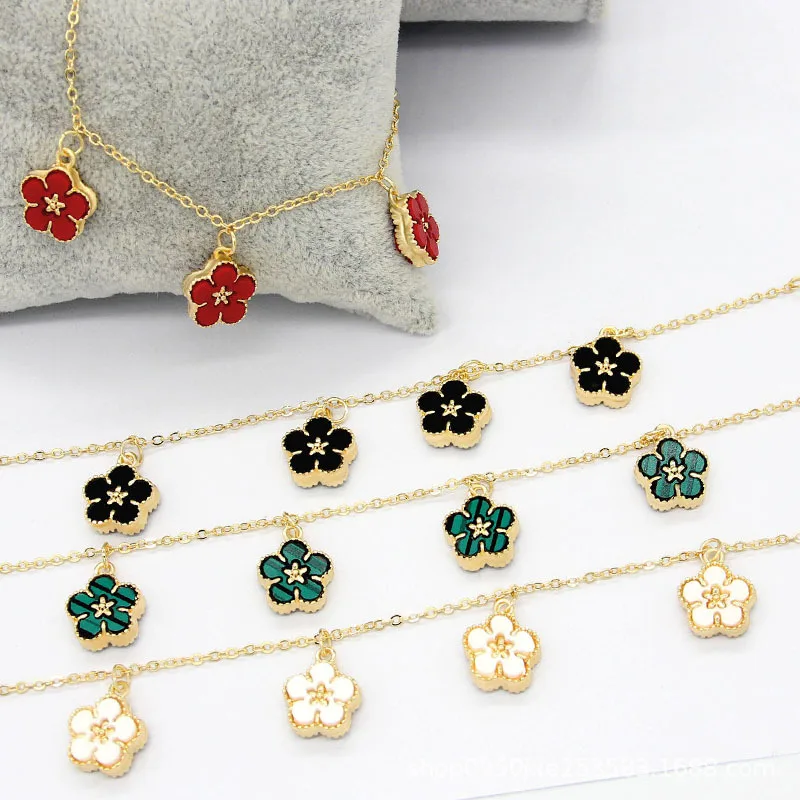 

12Pcs/bag Luxury Five Leaf Flower Charm Bracelet for Women Summer New Fashion Clover Colorful Flower Jewelry Wholesale Pulseras