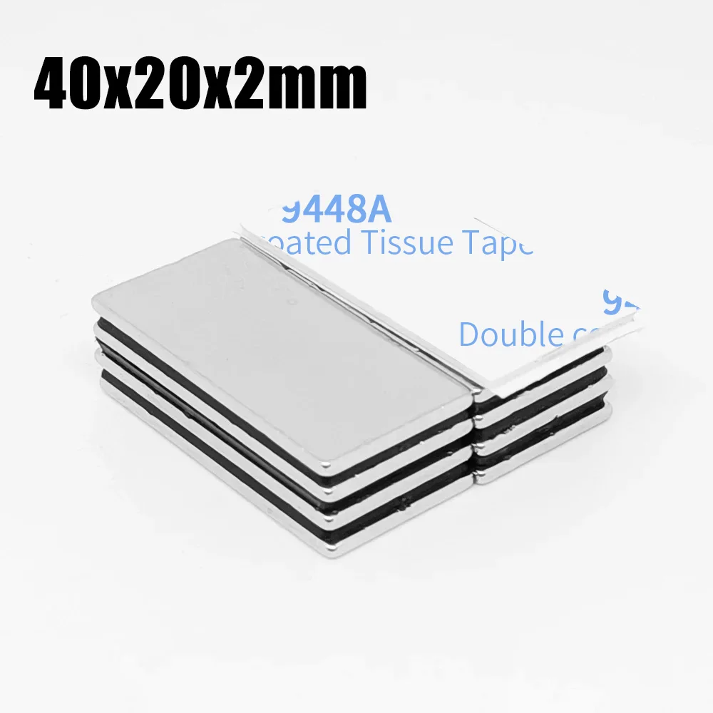 40x20x2mm 블록 강력 자석, 자가 접착식 40*20*2 롱 네오디뮴 자석 시트 40x20x2