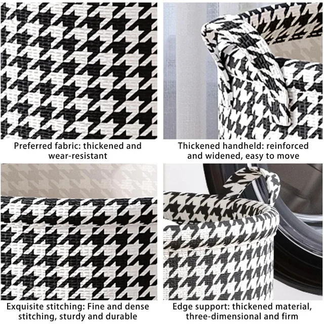 Laundry Basket with Handles,Houndstooth Blanket Storage Basket,Foldable Bedroom Hamper,Dirty Clothes Toys Hamper for Living Room 4