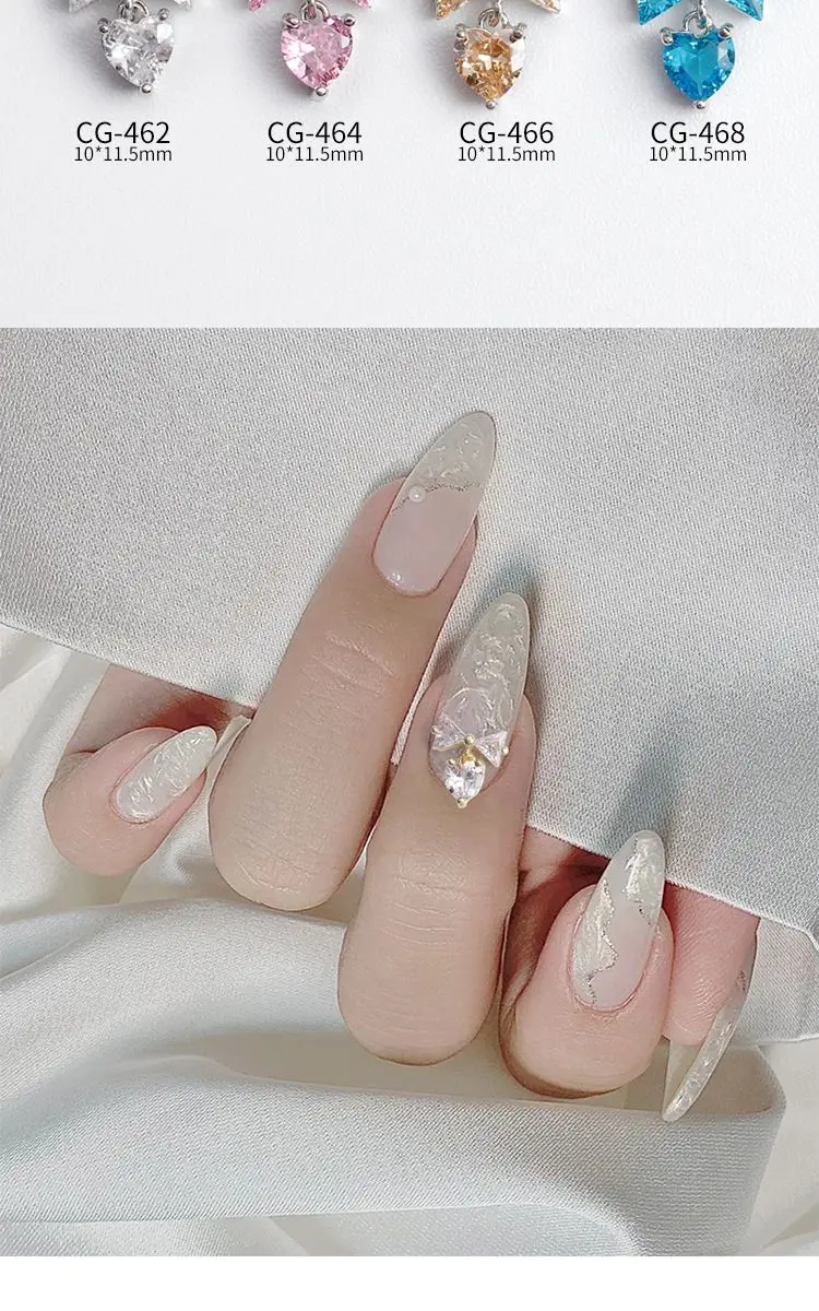 10 teile/los Bogen Herz Anhänger Quaste Zirkon Kristalle Strass Nail art Schmuck Dekorationen Nägel Zubehör Charms Liefert – Detail 2