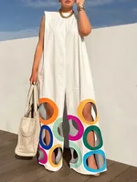 Yeezzi Women Fashion Rainbow Hollow Wide Leg Jumpsuits 2025 New Summer Sleeveless Loose Urban Office Overalls With Shoulder Pad