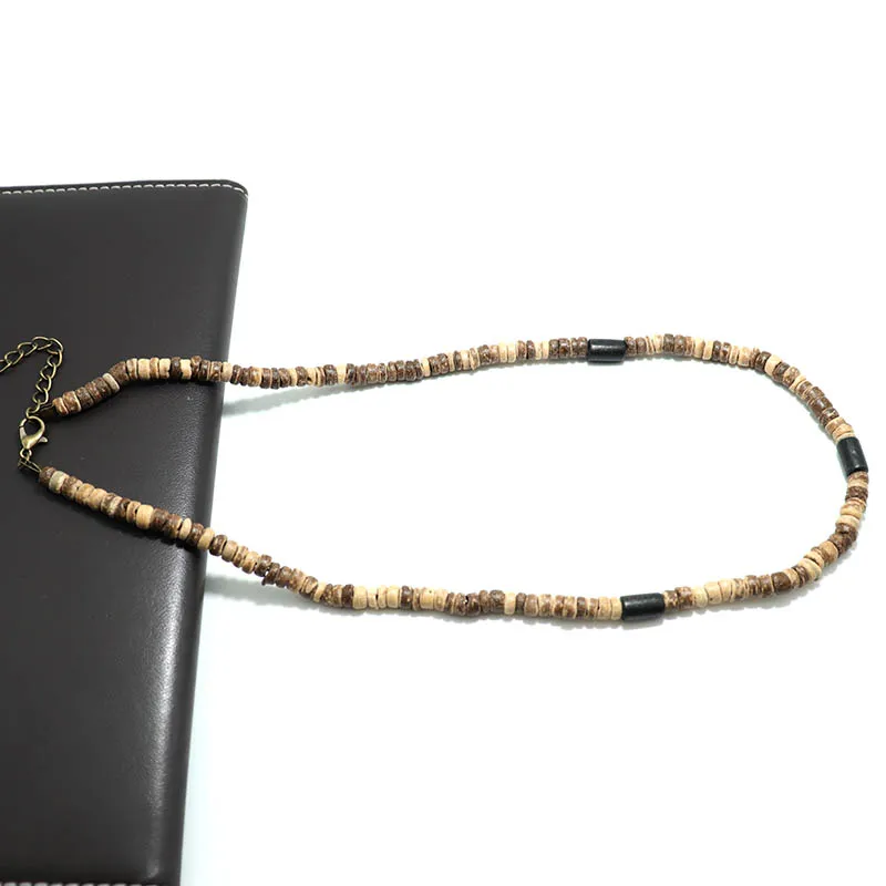 Men Wooden Coconut Bead Necklace Natural Wood Collar Festival Accessory