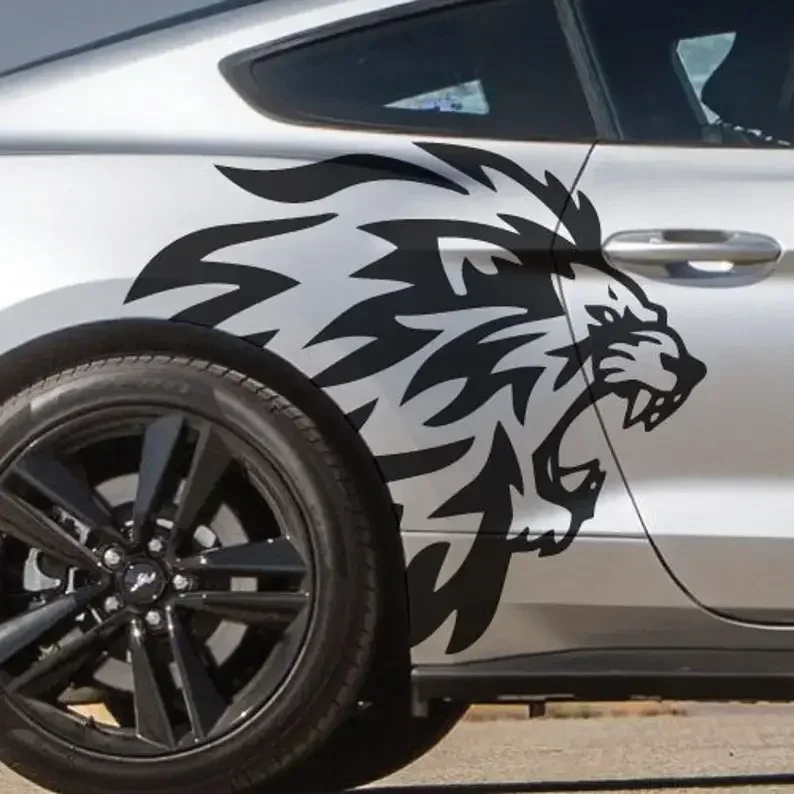 

Виниловая наклейка на автомобиль с изображением головы льва, подходит для Mustang Tattoo Grunge Design Tribal Door Side Bed Pickup Car Truck