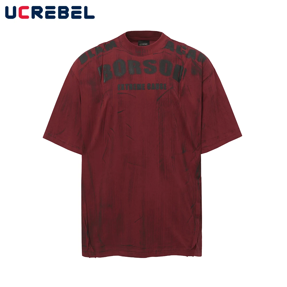 Brief Drucken Schmutzig Waschen Kurzarm T-shirt Herren Hip Hop Streetwear Sommer Lose Rundhals Halbarm Baumwolle T Männer