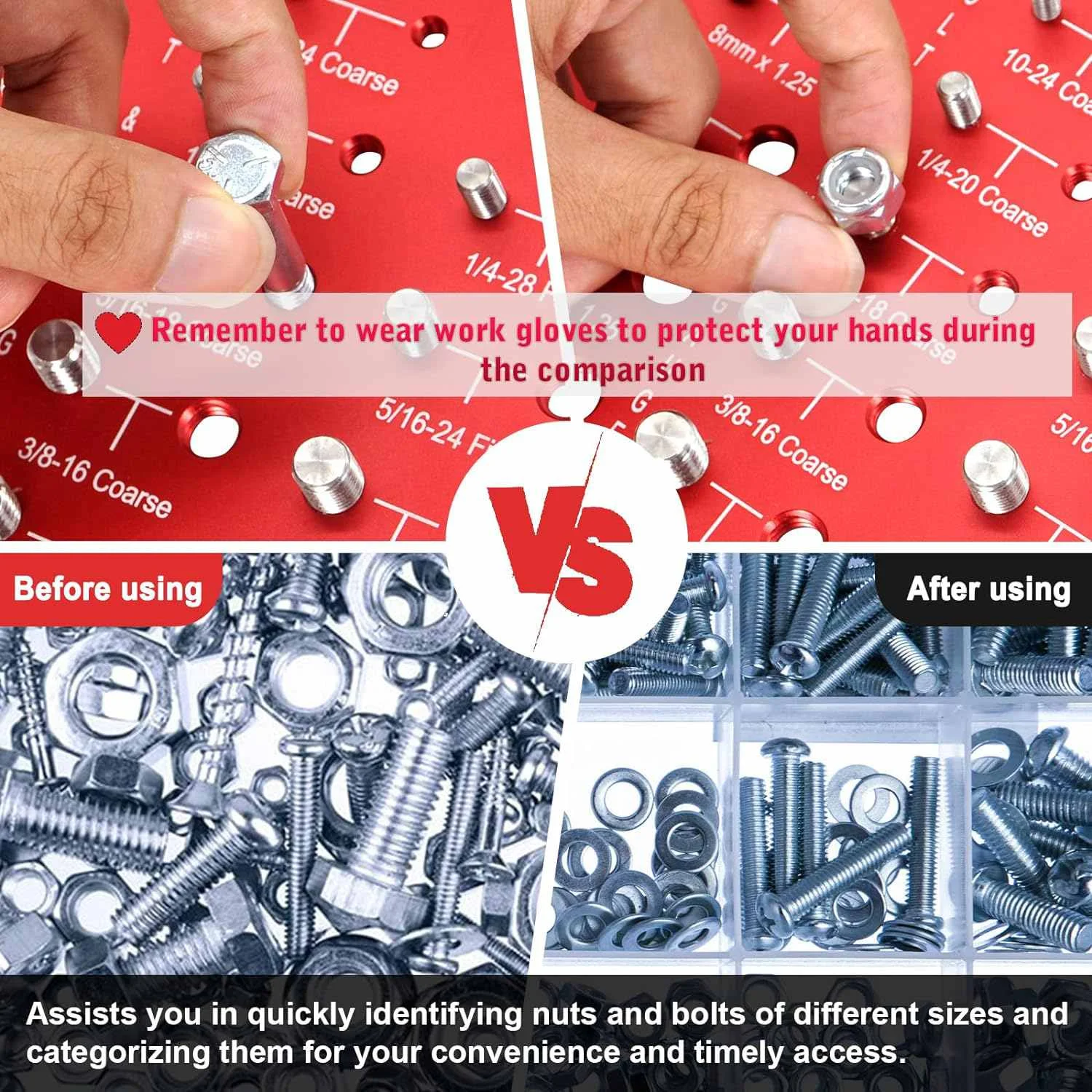 28 Thread Nut & Bolt Checker Durable Aluminum Alloy Gauge for Metric and Imperial Sizes Easy Size Identification Tool