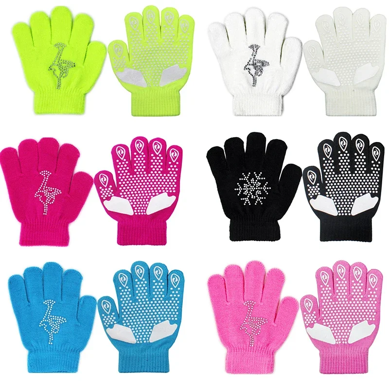 Figure Skating Gloves Non Slip Warm Hand Protector Stretchy Knitted Full Finger Glove Children Adult Skating Gloves Random Style 3
