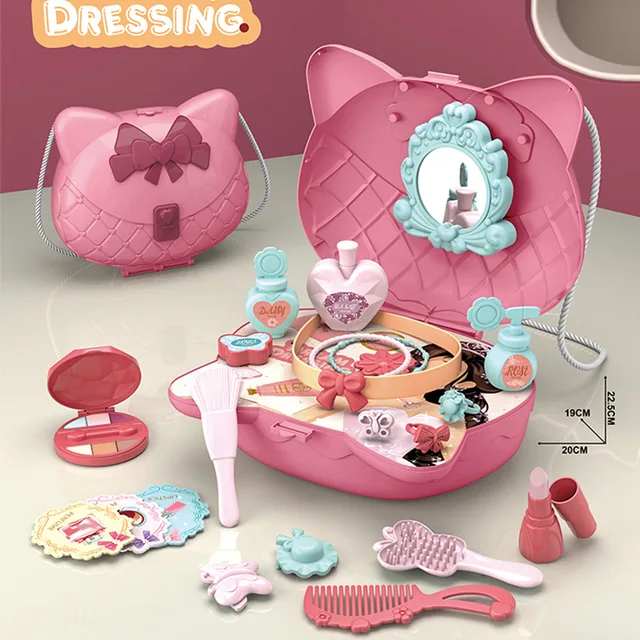 Montessori Kids Makeup Toys Dressing Cosmetic Princess Hairdress Beauty Fashion ToysFor Girls Pretend Play Set Educational Toy 2