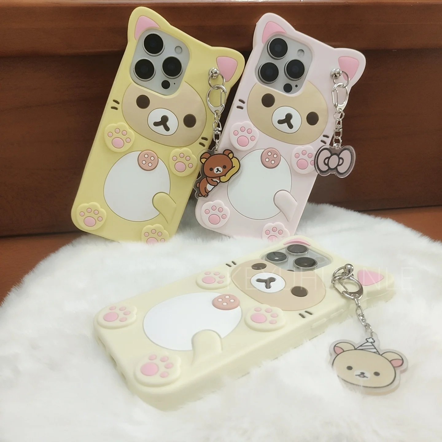 Adorable Rilakkuma 3D Cartoon Phone Case with Key Chain Pendant