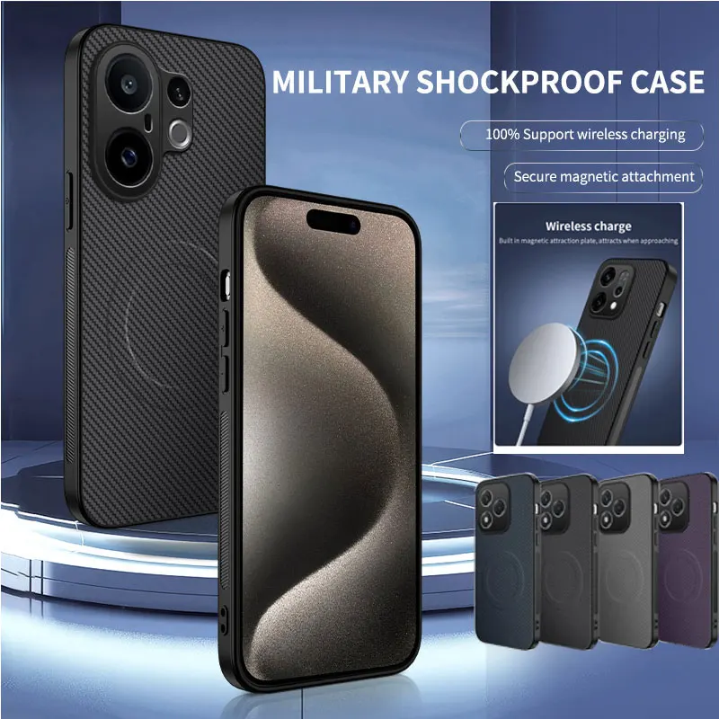 Carbon Fiber Leather Matte Texture MagSafe-Compatible Phone Case with Magnetic Wireless Charging Capability