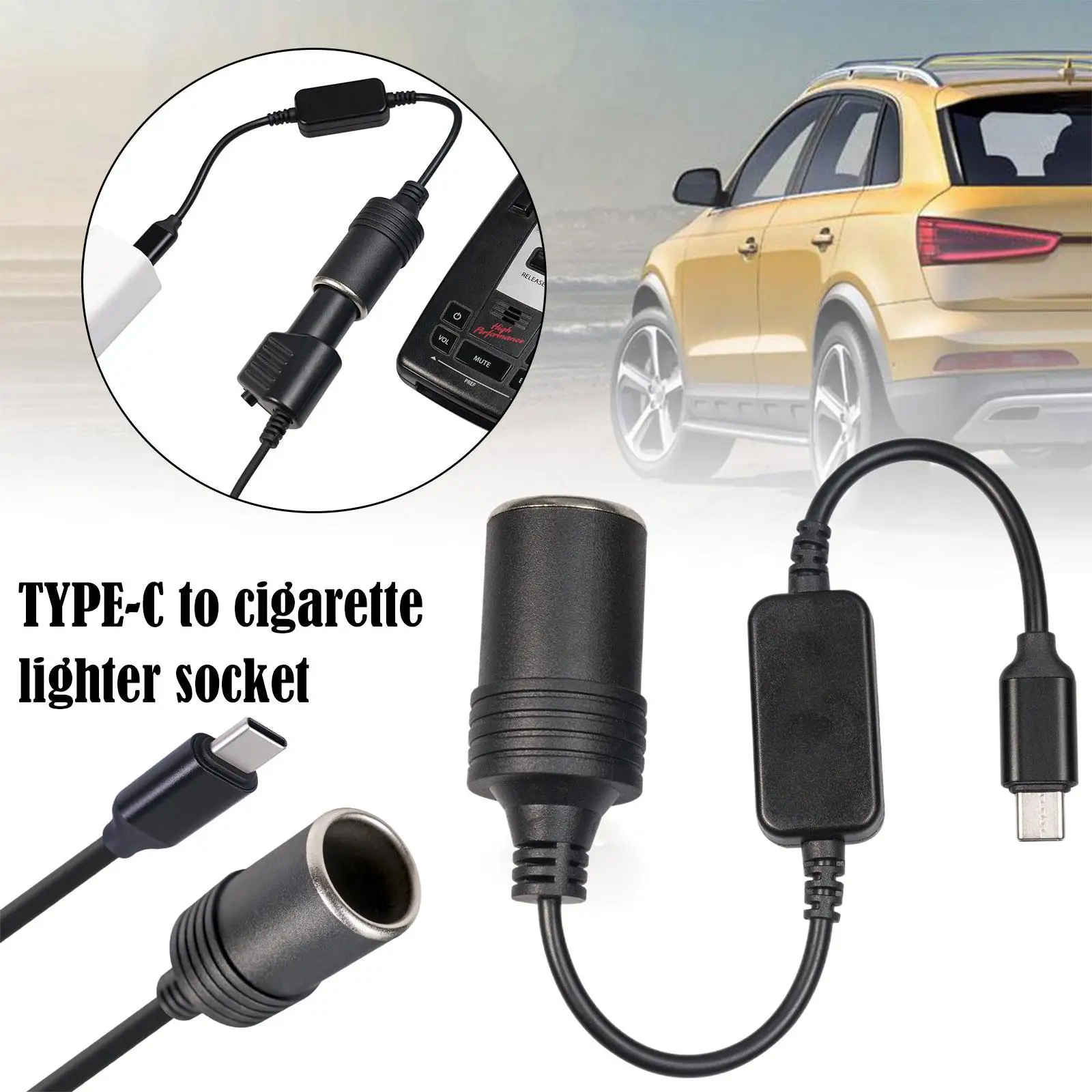 Cavo Convertitore da 5V USB-A Maschio a Presa aCcendisigari 12V Femmina per Auto Registratore di Guida, Fotocamera da Tavolo Bordo, GPS, Cane Elettronico - Nero