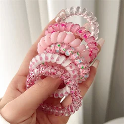 Colorful Spiral Hair Ties - Set of 6 Elastic Hair Rings (1 pink)