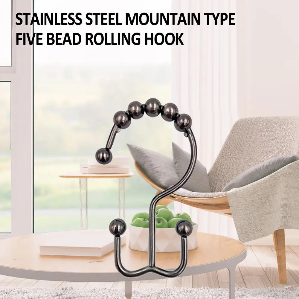 Shower Curtain Rings Shower Curtain Double Hooks Rust-Resistant Metal Black Rings Bathroom Liner 1set shower curtain clips