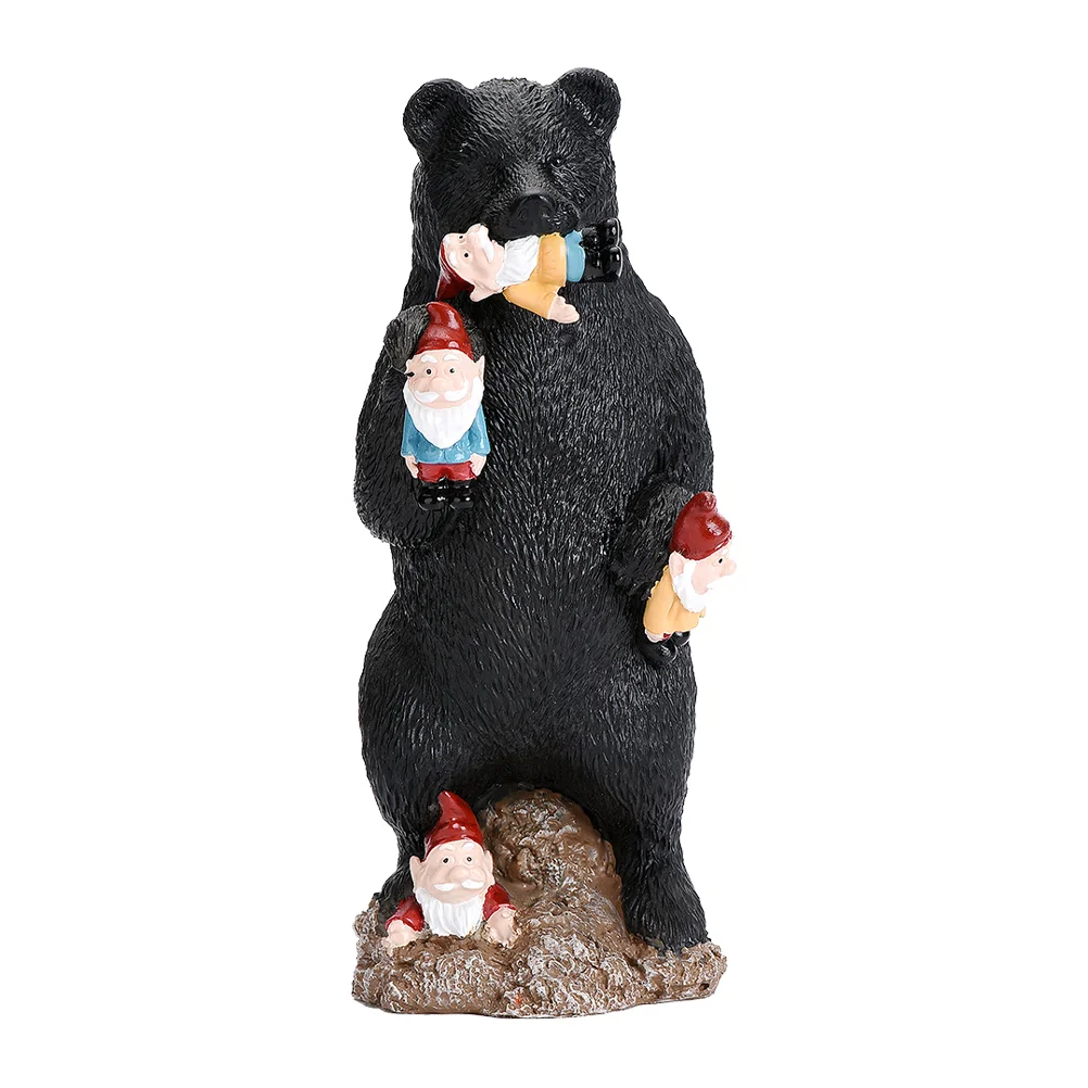 

Black Bear Spirit Ornament Elf Gnome Garden Decoration Patio Sculpture Figurine Outdoor Statue Lawn