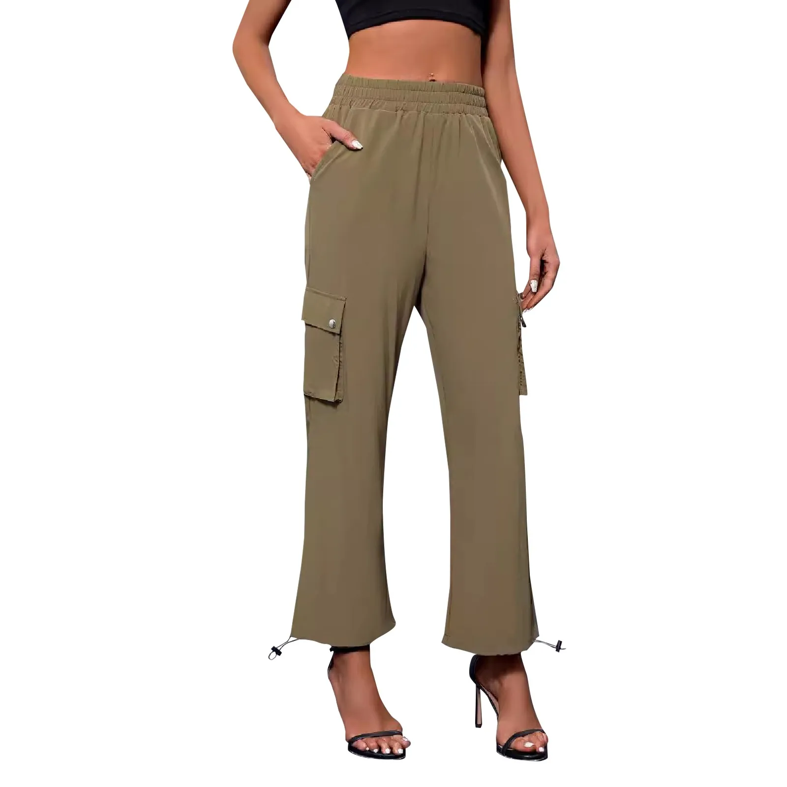 

Vintage Women's Cargo Pants Solid Color Streetwear High Waist Trousers Female Spring Overalls Baggy Wide Leg Pants