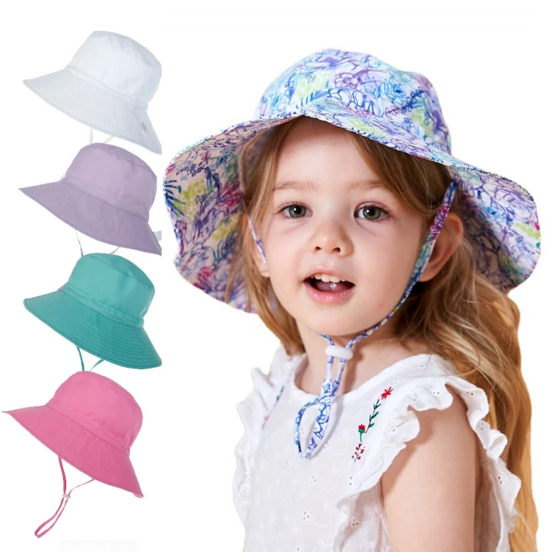 

46-54CM Summer Baby Sun Hat Boys Cap Children Panama Unisex Beach Girls Bucket Hats Cartoon Infant Caps UV Protection