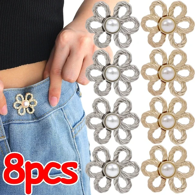 2pairs Silver Six-petal Flower Adjustable Waist Buckle For Jeans