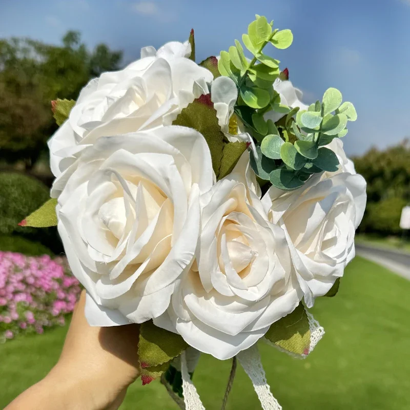 1pc Champagne Rose Wedding Bouquet LOVE Wooden Board Vintage Fall Wedding Bouquets for Ceremony and Anniversary