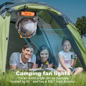 Camping Fan with LED Light Battery Operated Portable Desk Fan 90°Head Rotation Quiet Tent Fan 5200mAh for Outdoor Travel Hiking 5