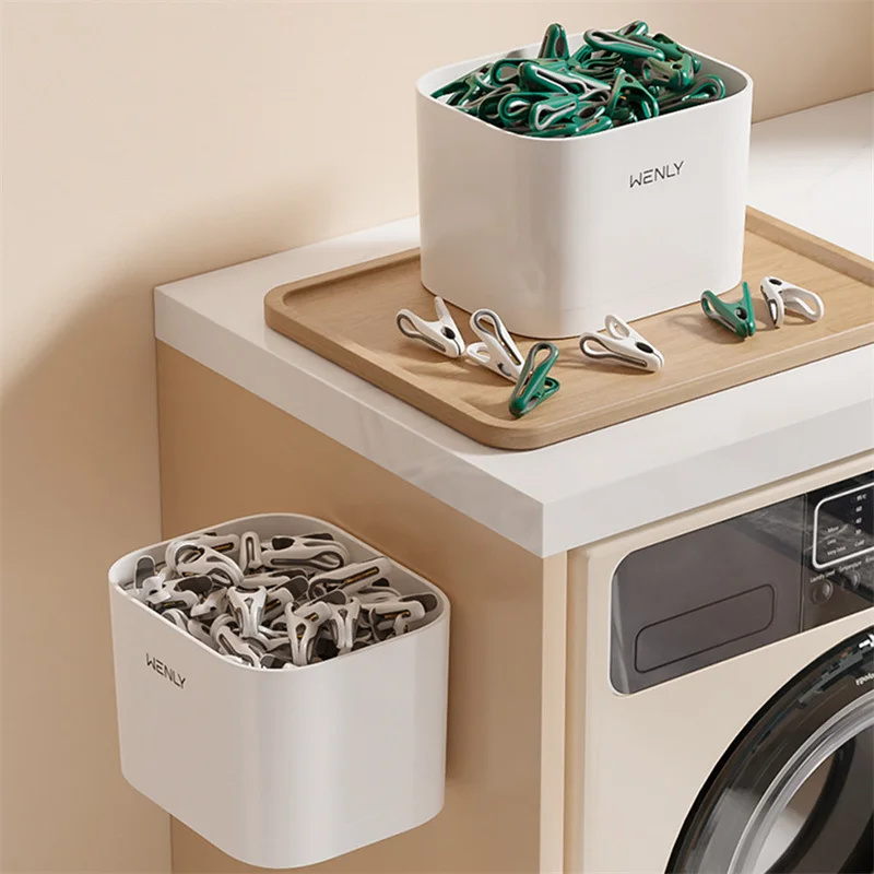 Description Picture 6 of item24/36pcs Clothes Pins With Storage Basket Plastic Laundry Hanging Pegs Clips Household Food Clip Socks Underwear Rack Holder