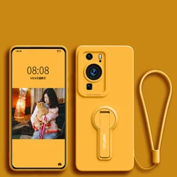 Liquid Silicone Phone Case with Camera Protection, Holder & Screen Protector for Huawei Pura70 Pro (Yellow)