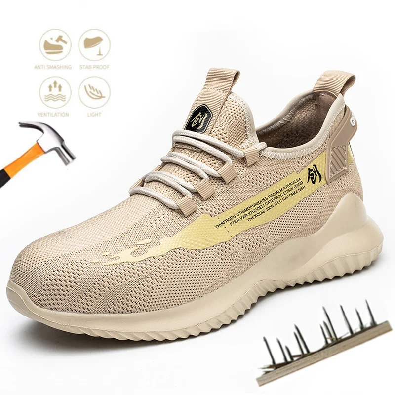 

Защитные ботинки, защитная обувь, мужская спортивная промышленная обувь со стальным носком, резиновая подошва, противоскользящие, устойчивые к ударам, безопасные мужские рабочие кроссовки