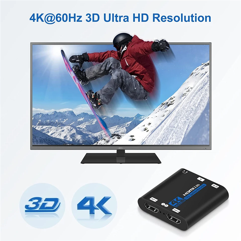 2026 Best 4K HDMI Splitter 1x2 HDMI 2.0 Splitter 1 in 2 out HDMI Amplifier Switc