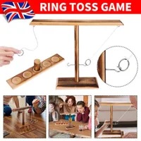 Hook And Ring Toss Battle Game Handmade Wooden Drinking Toy For 2 People Play