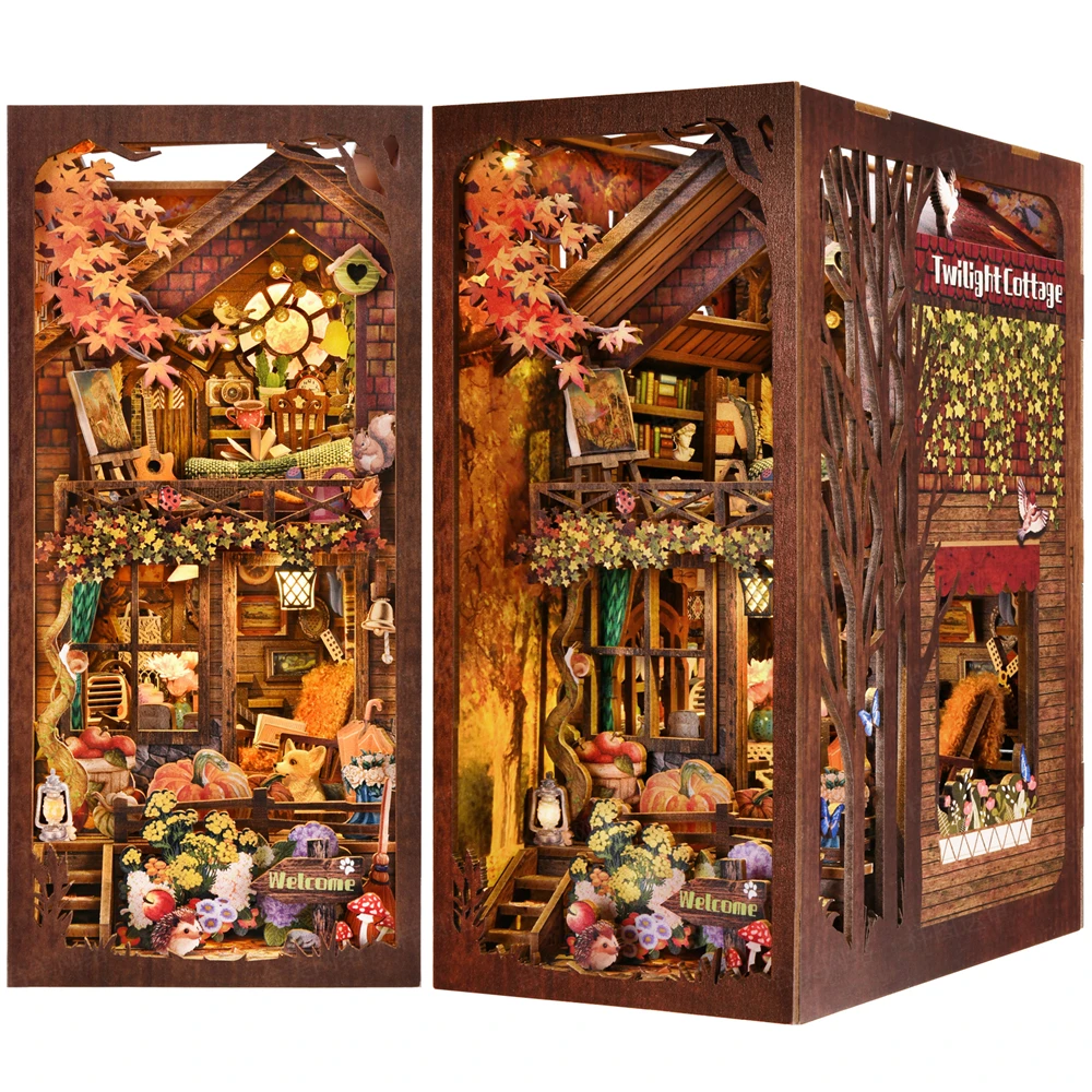 Book Nook Kit My Puppy Family DIY Wooden Puzzle Bookshelf Insert Decor Dollhouse Model Bookend Building Home Decoration Gifts 2