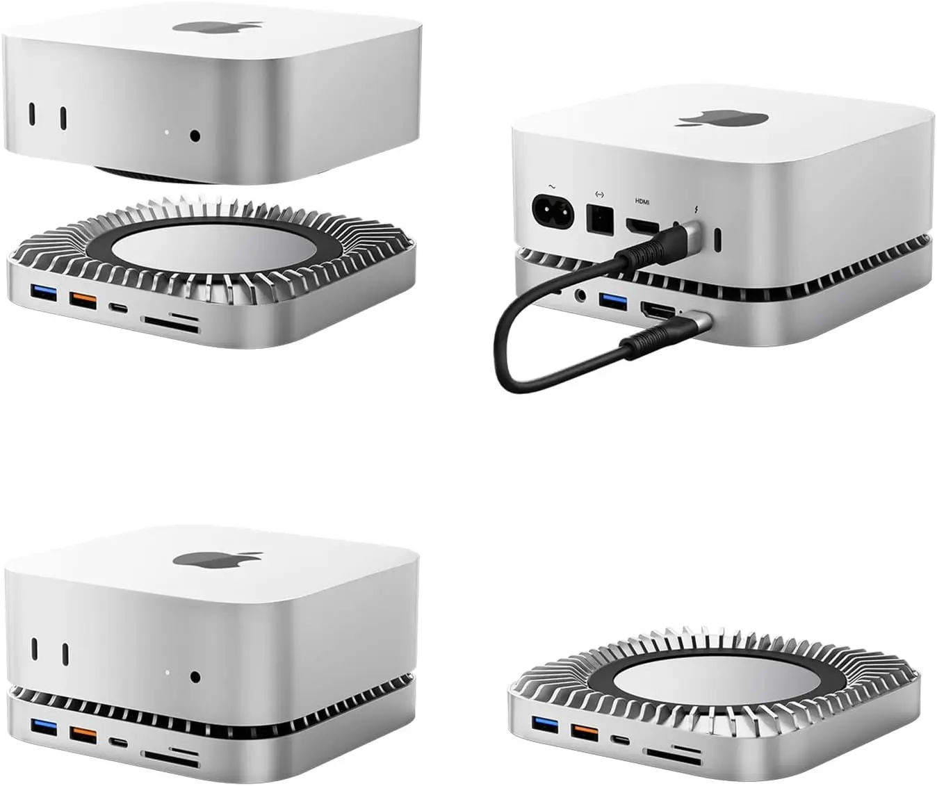 Mac Mini M4 Dock, USB C 허브 알루미늄 Mac Mini 스탠드 및 Mac Mini M4 및 M4 Pro 2024용 HDMI 허브(M.2 NVMe/SATA SSD 인클로저 포함)