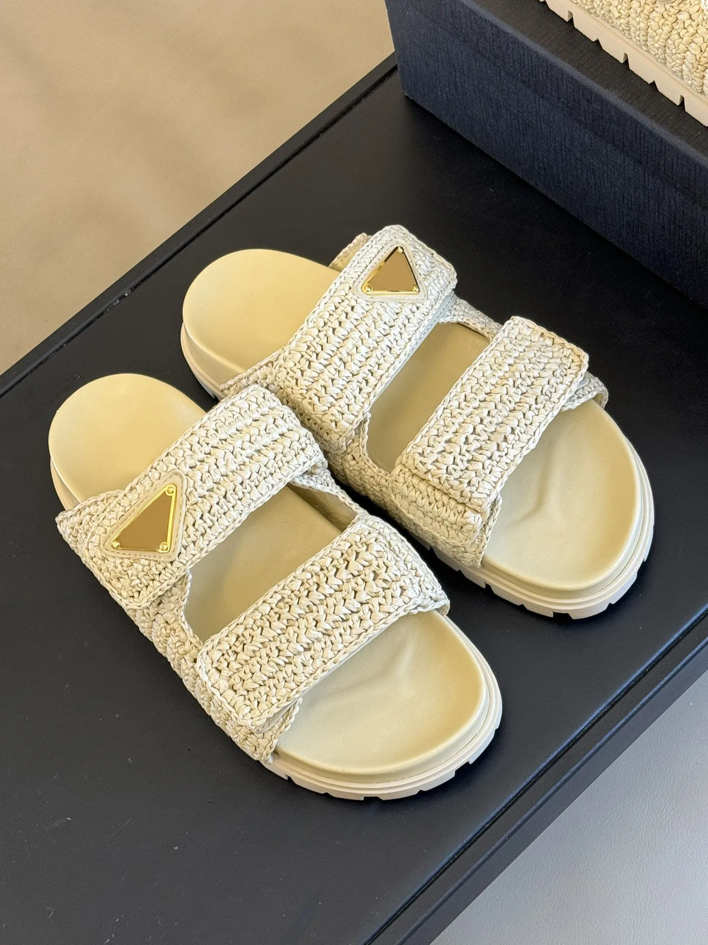 Women's Shoes Fussbett Raffia Dual Buckle Slide Comfort Sandals 20 Mm Flat Heel Logo Brand Vipol 9992403171930