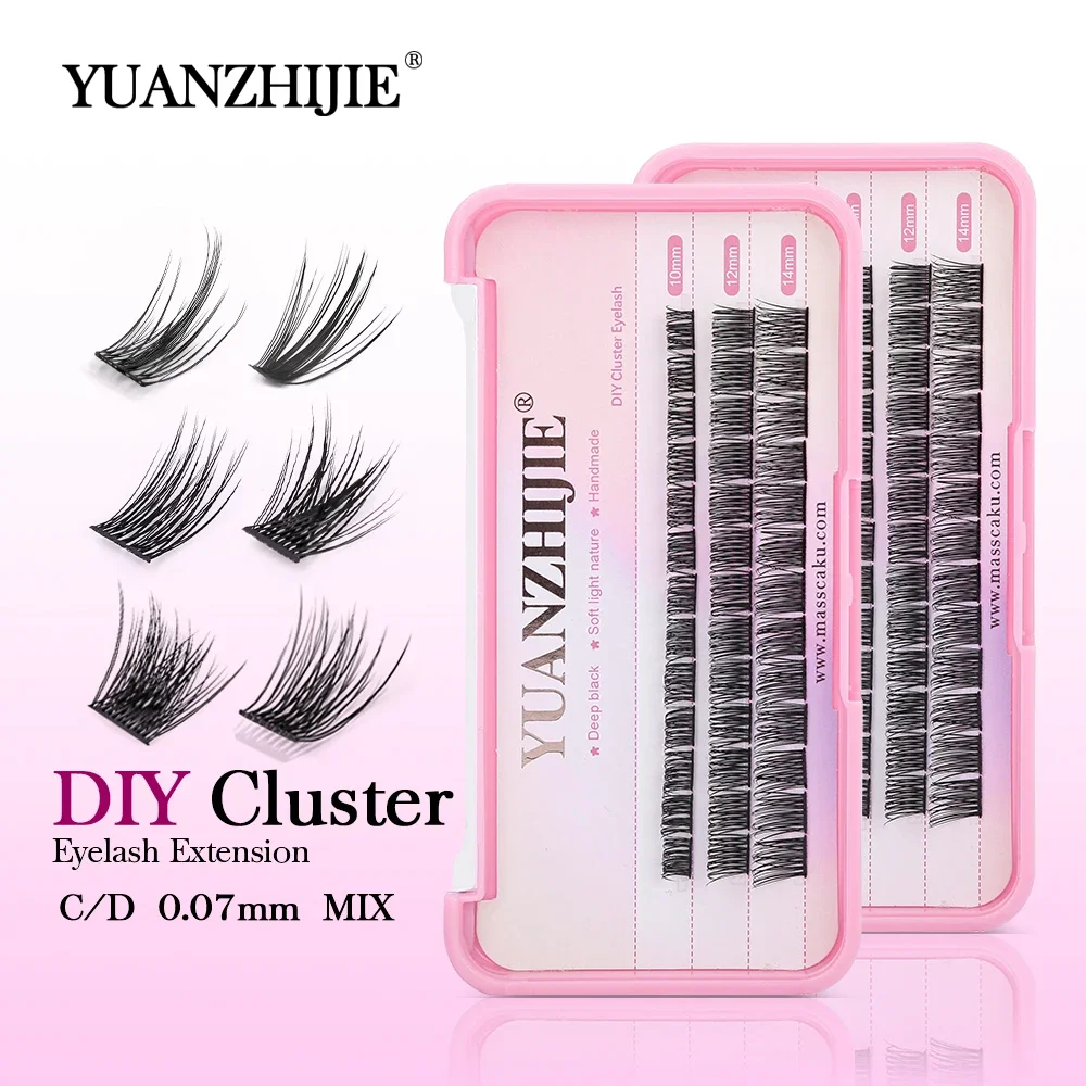 

YUANZHIJIE DIY Clusters Eyelash Extension 0.07D Mix Dovetail Individual Lash 60 Volume Natural Segmented Eyelash Bundles Makeup