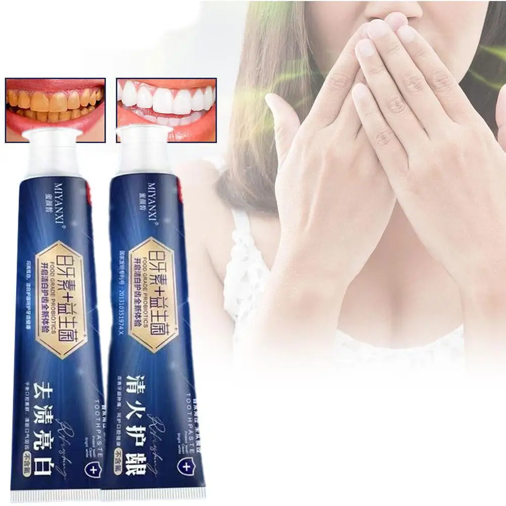 

Probiotic Teeth Whitening Toothpaste Bleaching Remove Yellow Breath Protect Fresh Care Dental Stains Tooth Tools Plaque Gum C9W5