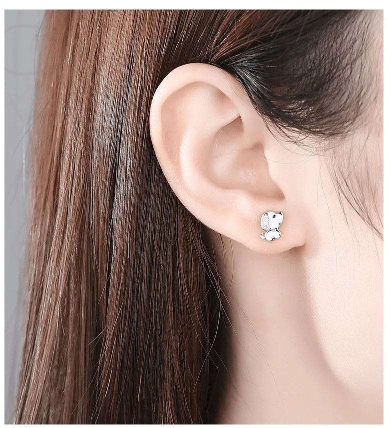 Sterling Silver Minimalist Fashion Charm Cute  Animal Little Dog Stud Earrings Women Girls Jewelry - PeticaDeals