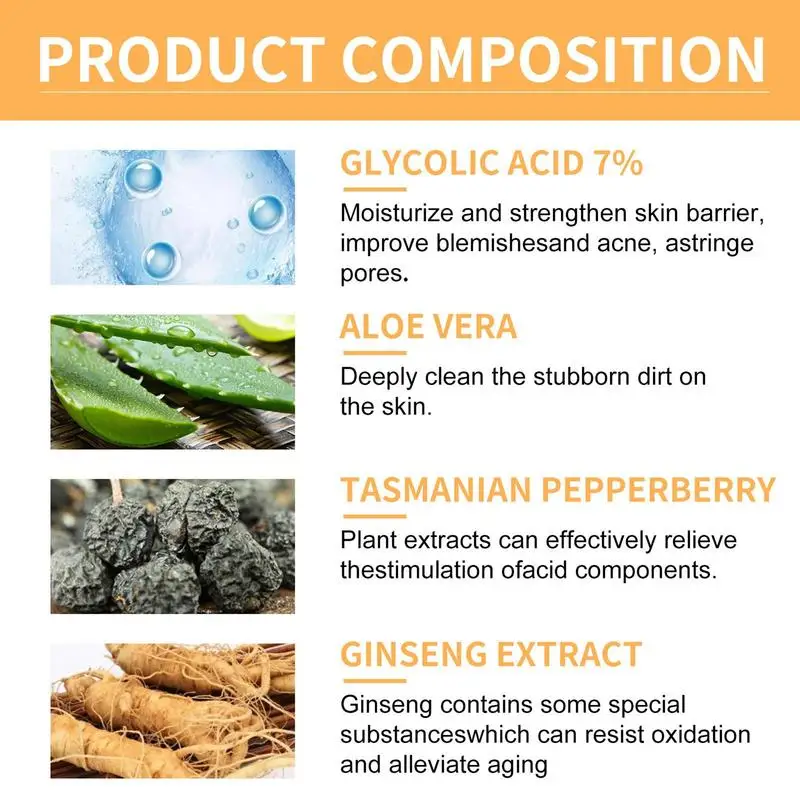 Glycolic Acid 7% Toning Solution Gentle Exfoliation Moisturizing Glycolic Acid Toner Face Toner Shrink Pores Skin Care 100ml