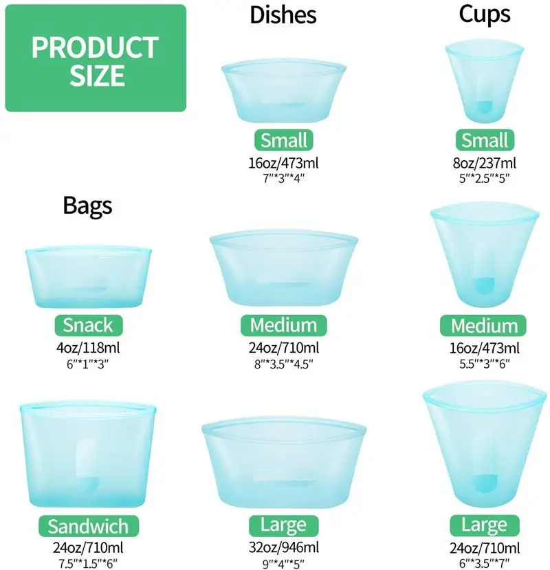 Zip Top Reusable 100% Platinum Silicone Container - Small Cup Set of 2 -  Teal