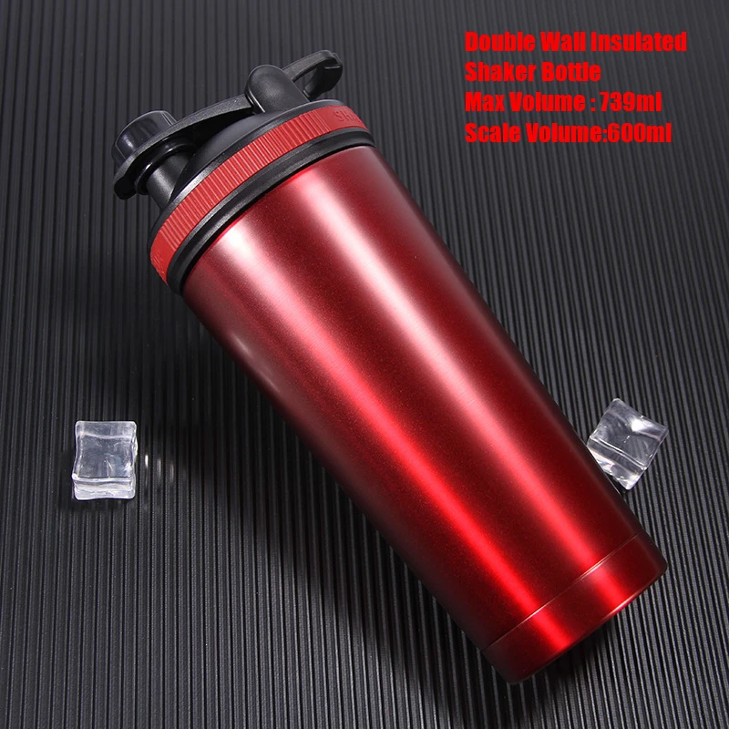 739ml Stainless Steel Shaker Bottle GYM Sports Portable Double Wall Vacuum  Protein Powder Nutrition Water Bottles