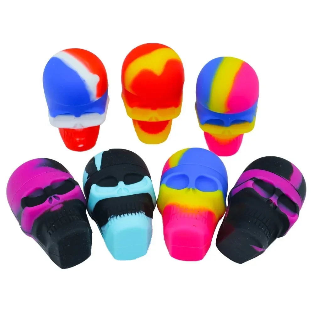 2Pcs Silicone Container Skull Shape 15ml Storage Oil Jar Box Nonstick Wax Portable