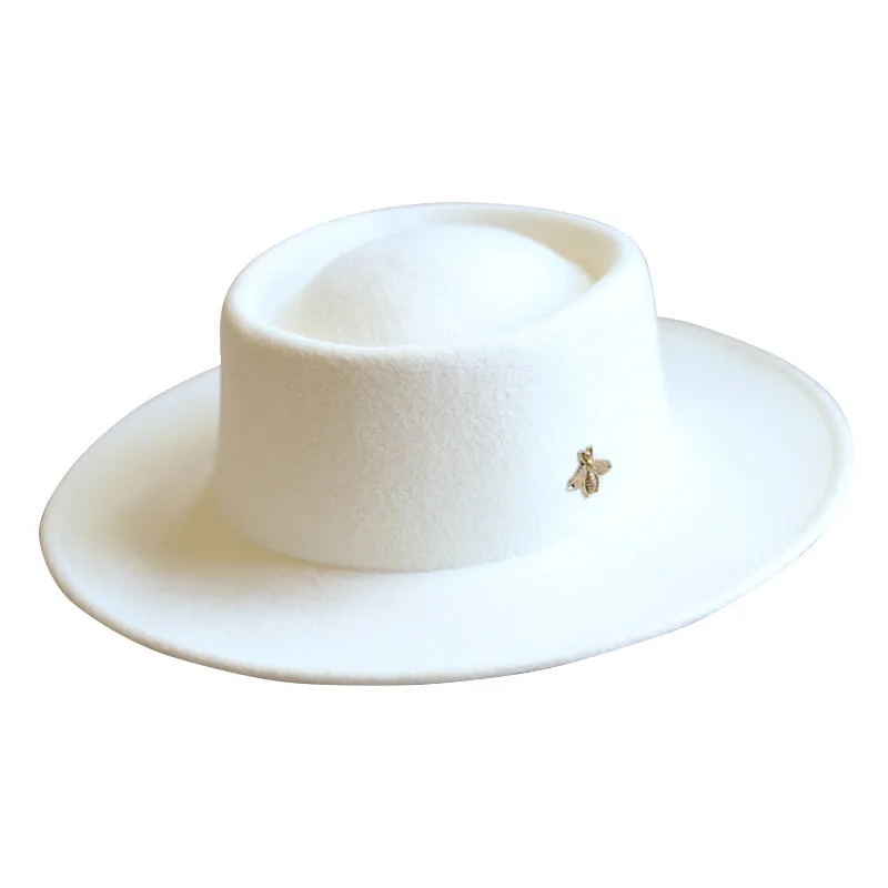 

R035 Women Wide Brim Australian Wool Fedora Hat Ladies Black Panama Jazz Hat Floppy Ribbon Cloche Derby Church Cap