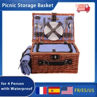 Handmade Wicker Picnic Basket For 2/4 Person With Waterproof Picnic Blanket Food Fruit Baskets For Camping By The Lake Beach 1