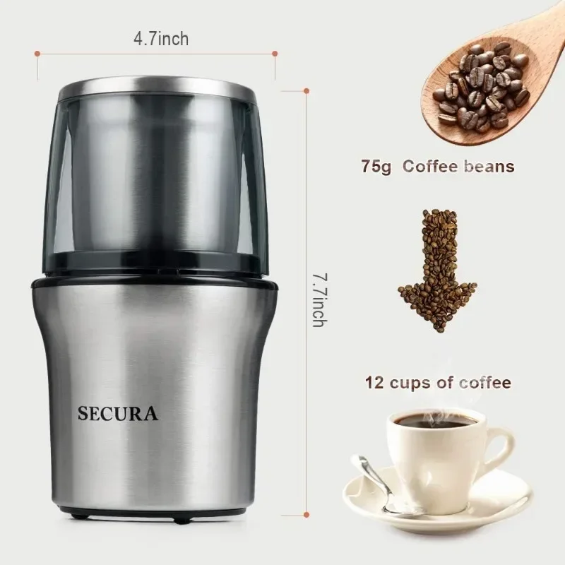 Meat grinder Electric Coffee Grinder and Spice Grinder with 2 Stainless Steel Blades Removable Bowls USA 5