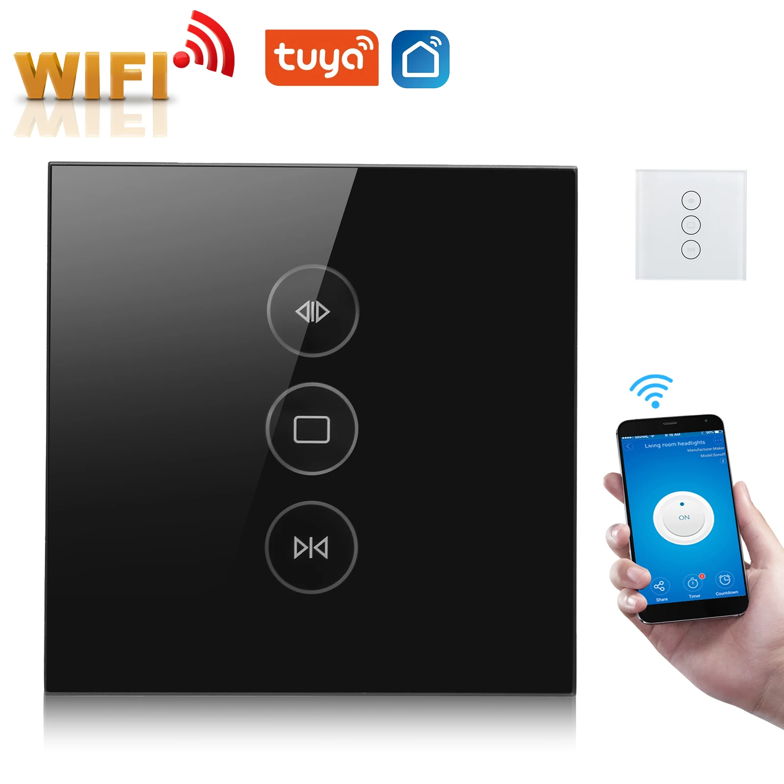 ม่านอัจฉริยะ WiFi แผงควบคุมแบบสัมผัส ตั้งเวลาได้ ควบคุมด้วยแอพและเสียง รองรับ Google Home สำหรับ Tuya ปลั๊กแบบ EU 110‑240V ม่านม้วน 1