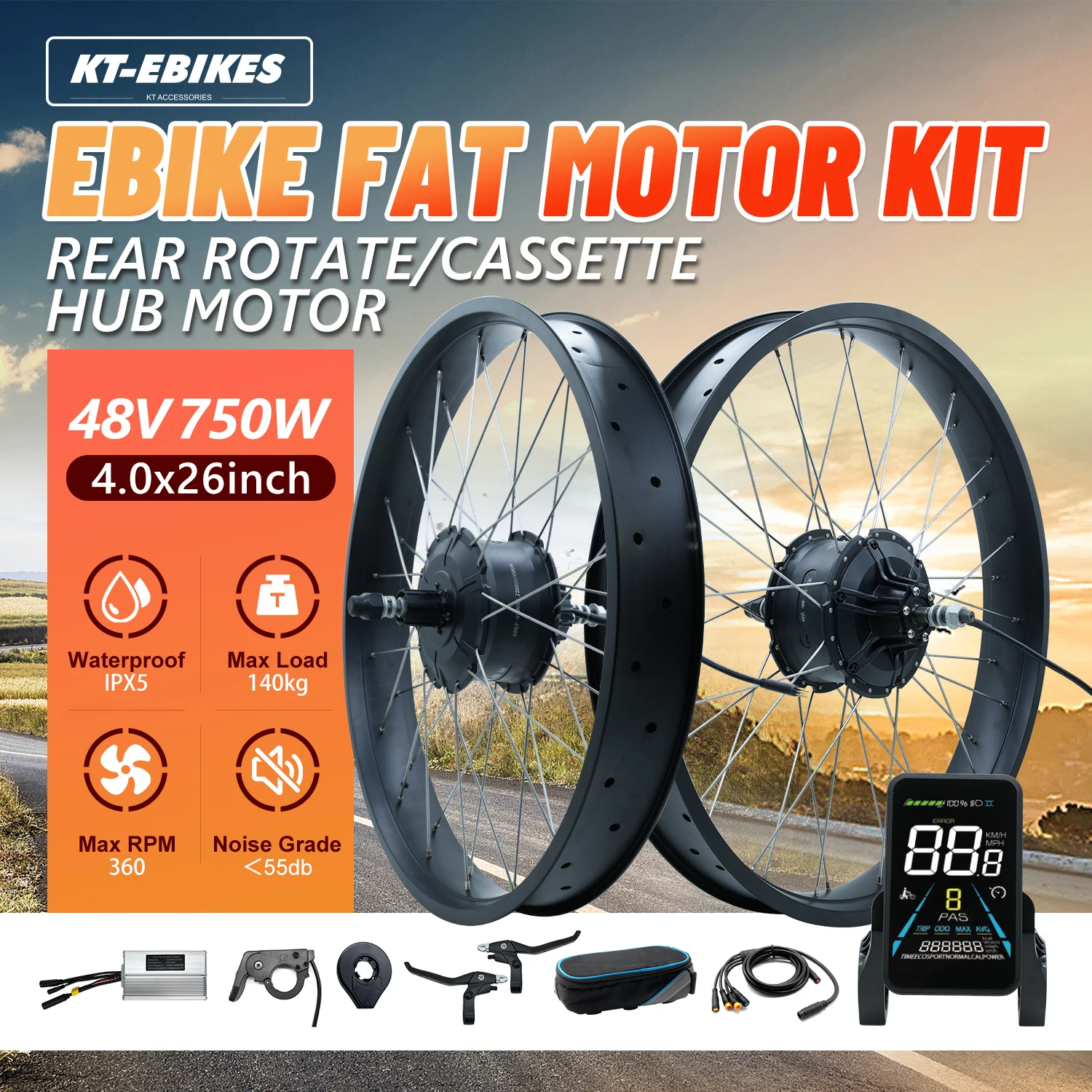 Snow ebike Conversion Kit 48V 750W Geared 26inch Rear Cassette