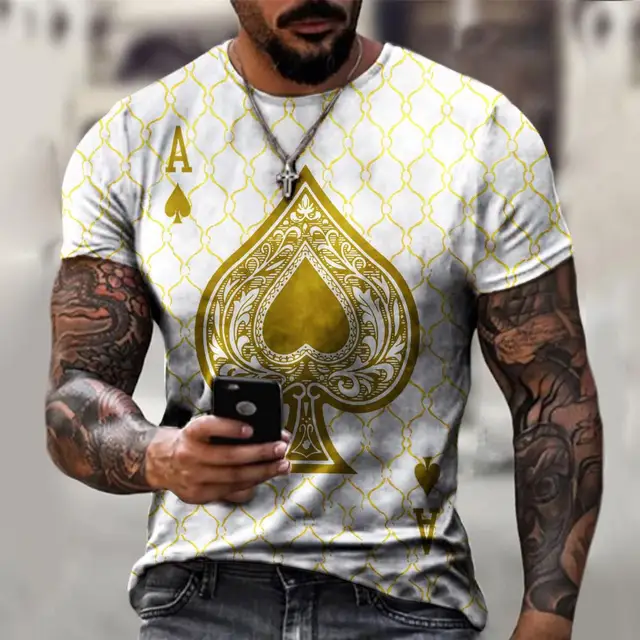 2022 Summer New Fashion Personality 3D Poker Printing T-shirt Men's Round Neck Shirt Casual All-match Short-Sleeved Sportswear 6 s1726