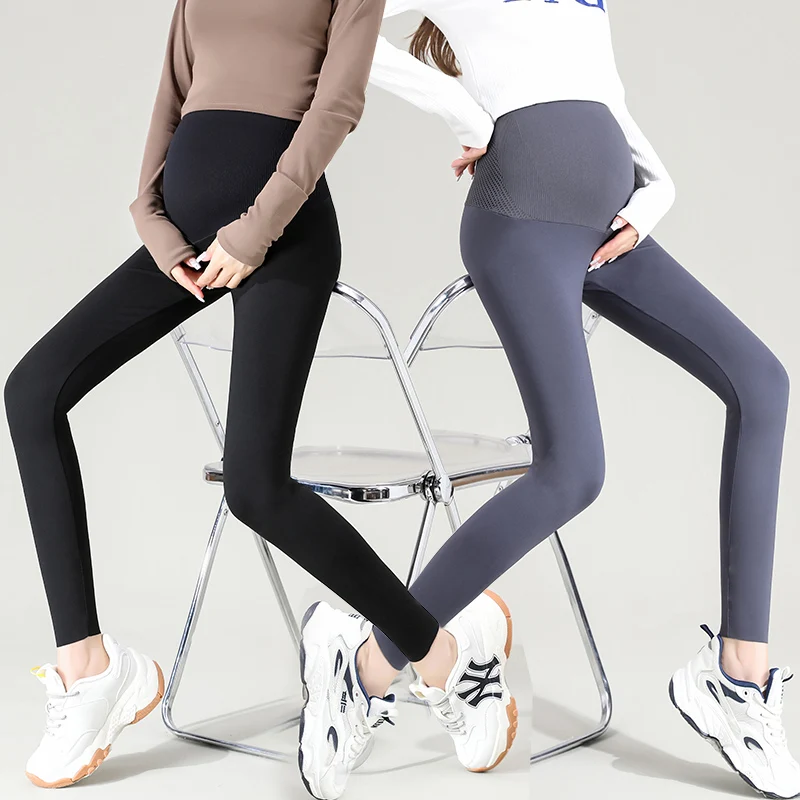 

917# Autumn Seamless Stretch Nylon Maternity Skinny Legging Sports Casual Belly Yoga Pants Clothes for Pregnant Women Pregnancy