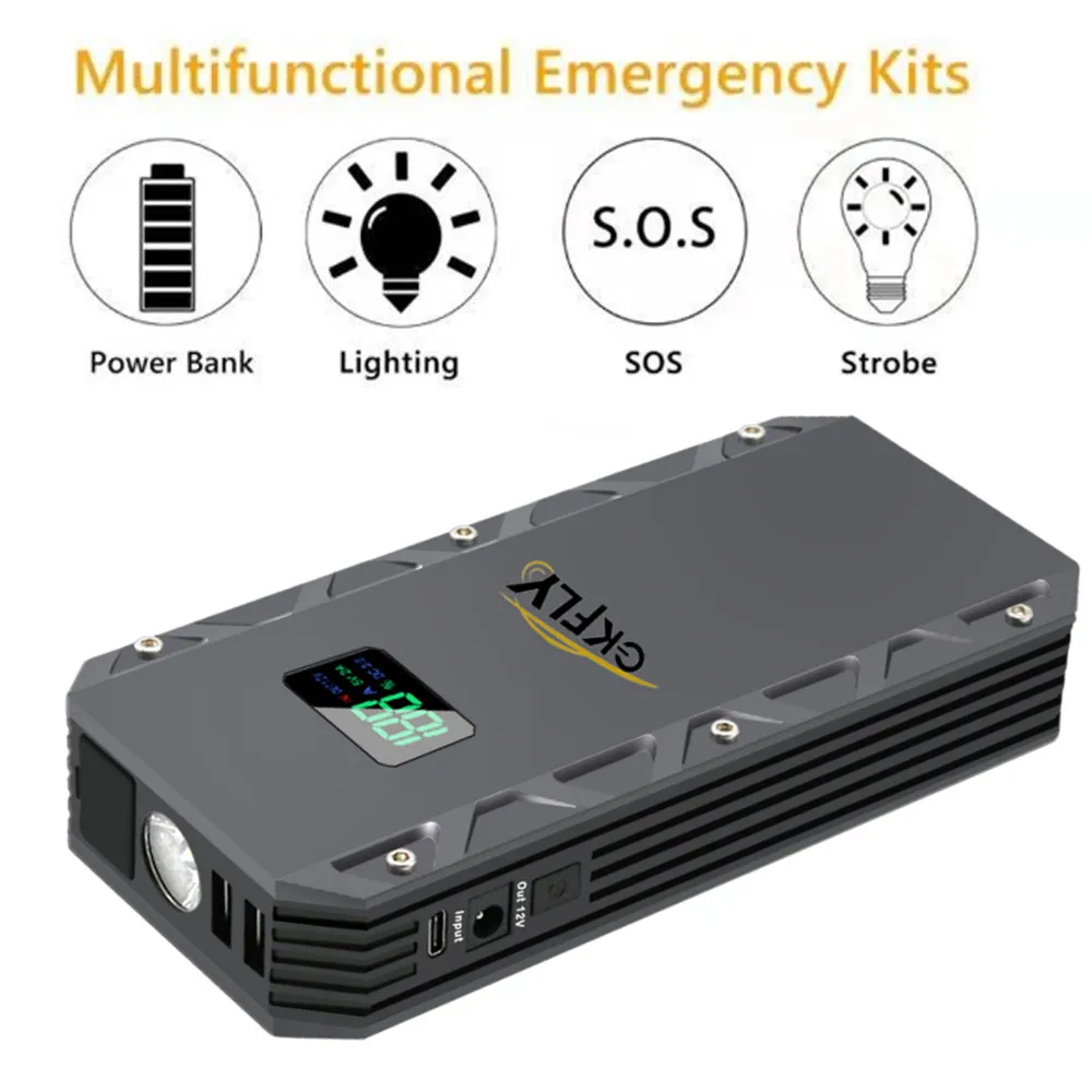 GKFLY High Power 2000A/3000A Car Jump Starter 12V Portable Starting Device Power Bank Car Charger For Battery Booster LED